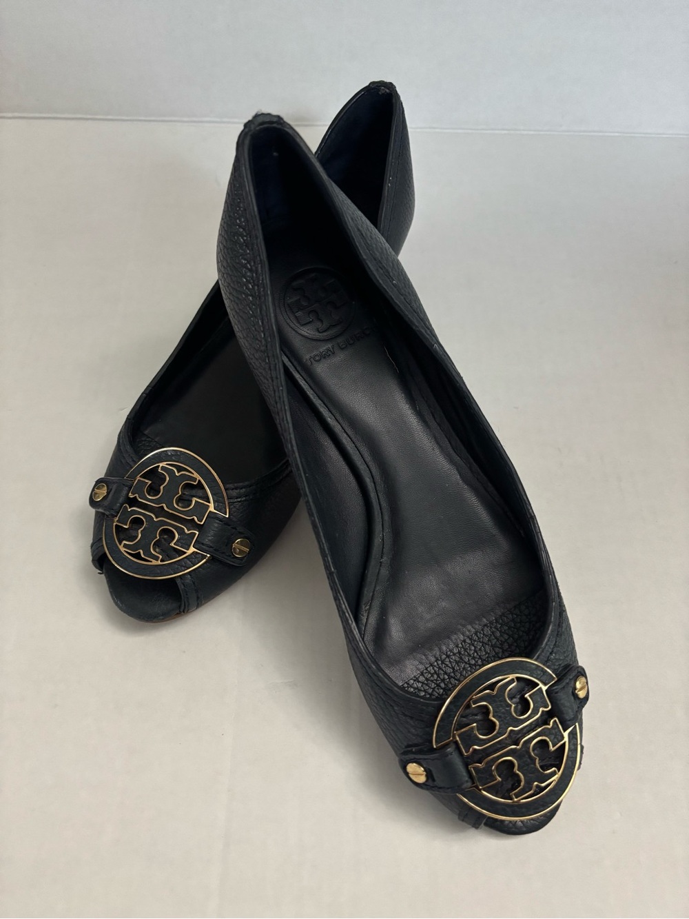 Tory Burch Wedge Heels Open Toes Shoes Size W8 Navy Color